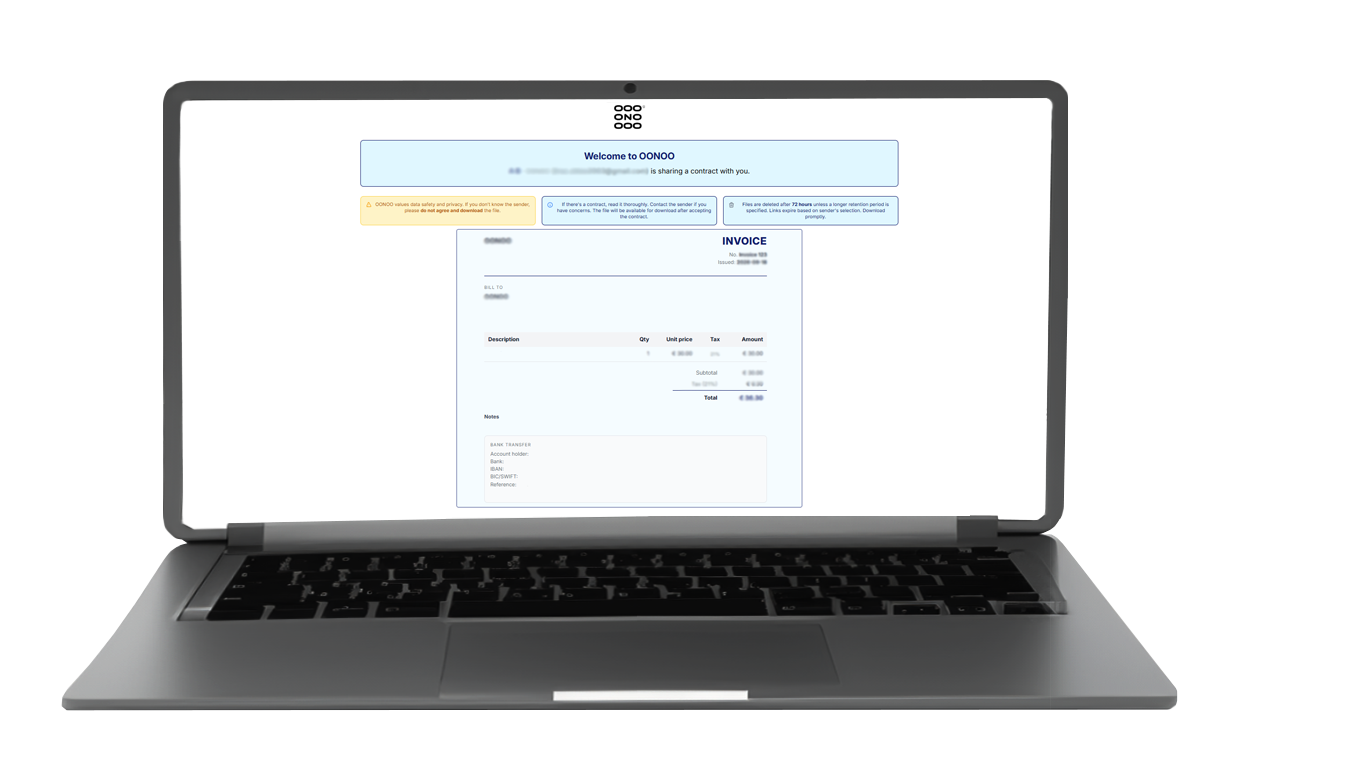 Invoice on the receiver's laptop