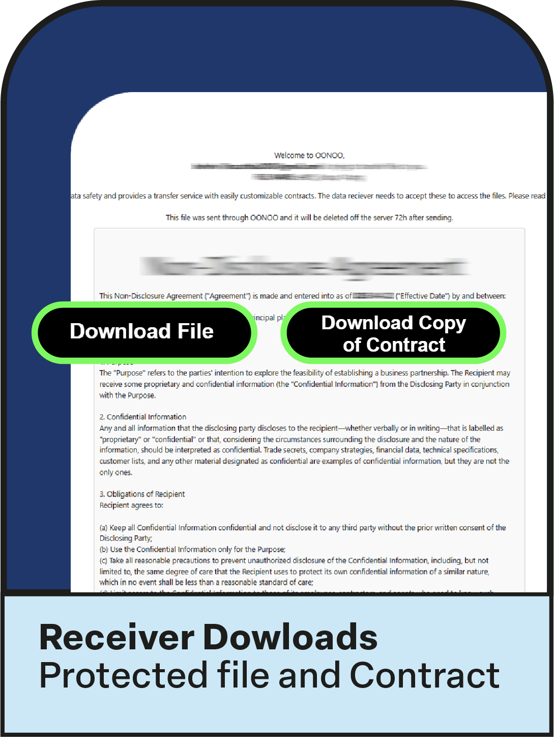 OONOO file transfer interface screenshot showing secure upload process